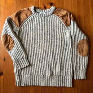 Madewell Wool & Suede Gray and Brown Sweater, Size S
